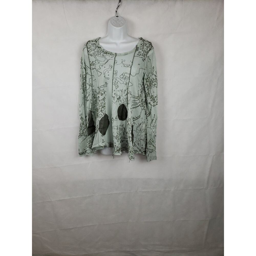 Rundholz Map Print Olive Green Mesh Long Sleeve size S LagenLook Pullover
